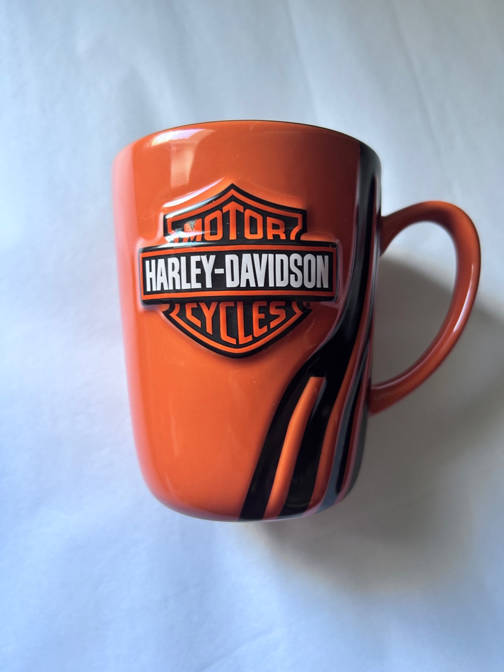 Harley-Davidson 3D Logo Orange Black Ceramic Coffee Mug Encore Group Biker 12oz